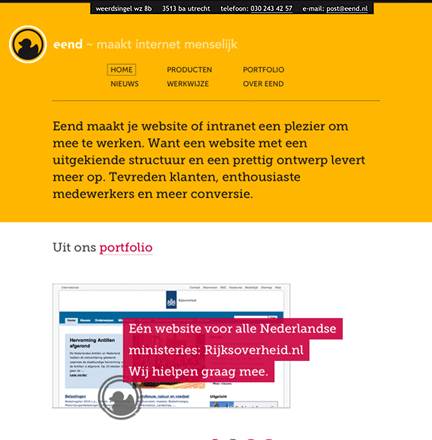 schermafdruk: eend.nl, schermbreedte 768px