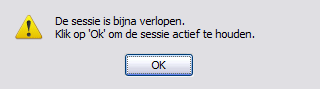 JavaScript alert: De sessie is bijna verlopen. Klik op OK om de sessie actief te houden