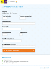 schermafdruk: responsive versie van een formulier op nuon.nl